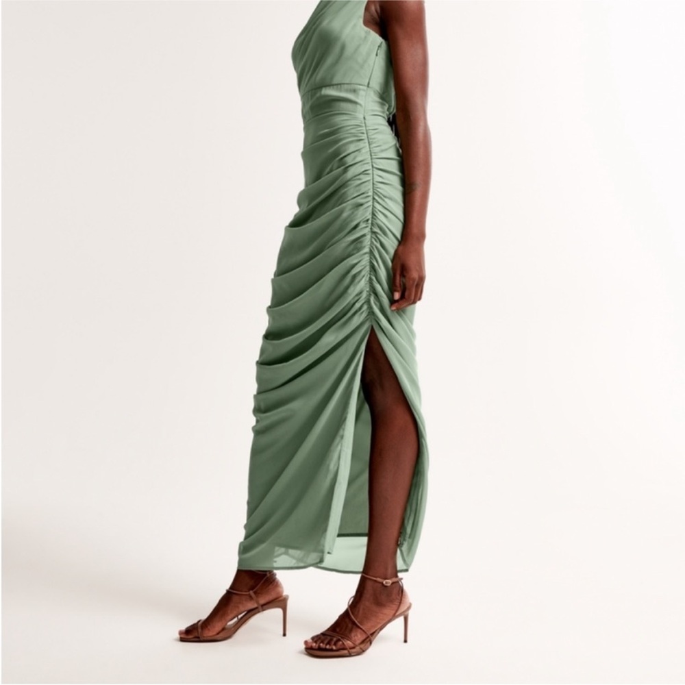 NWT Abercrombie & Fitch A&F Draped Sheer Waist Maxi Dress Green XS - Picture 3 of 8